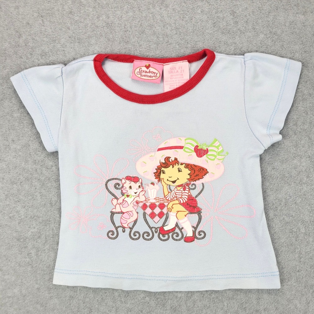 Strawberry Shortcake Graphicโ Tee Kids 2T Blue Ringer Cap Y2K Picnic 2006